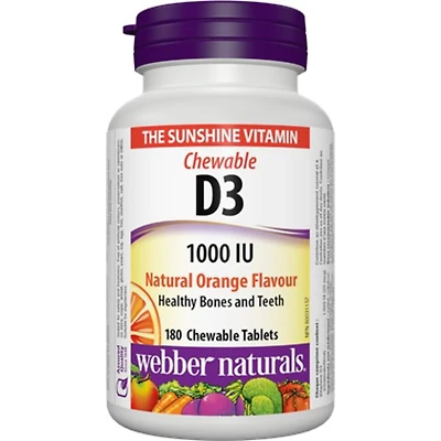 Vitamin D3 Chewable 1000 IU, Natural Orange Flavour