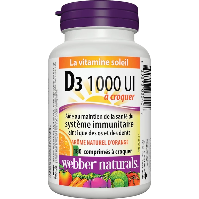 Vitamin D3 Chewable 1000 IU, Natural Orange Flavour