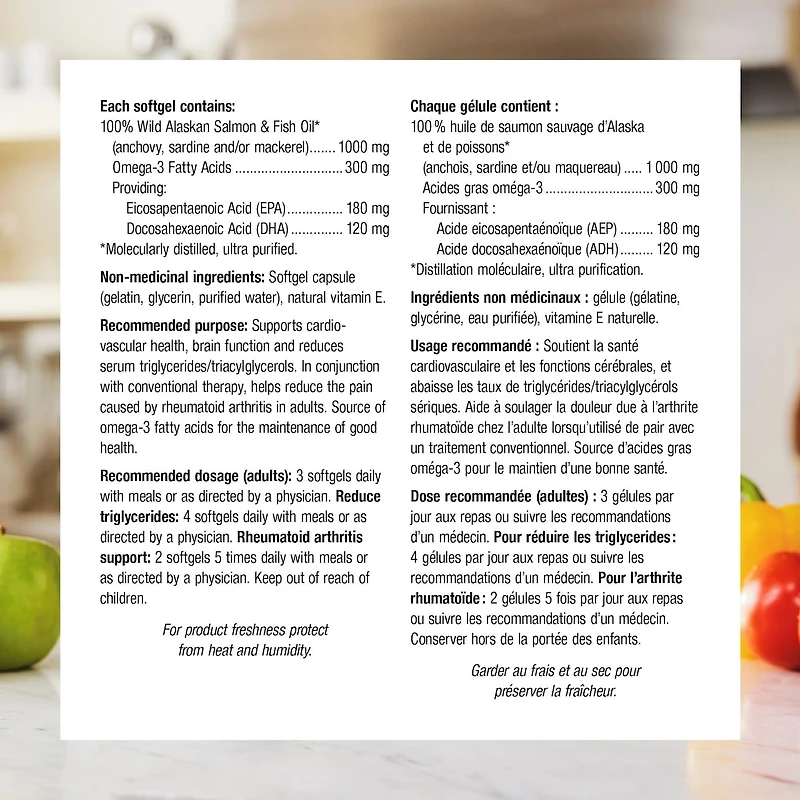 Huile de poissons et de saumon sauvage d’Alaska 300 mg AEP/ADH 1 000 mg