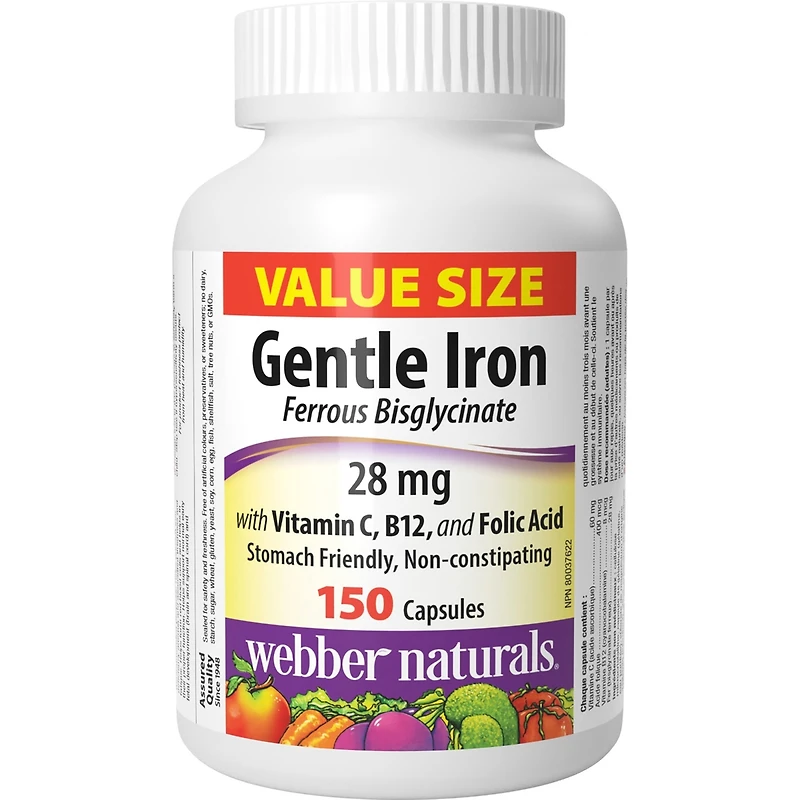 Fer doux avec vitamine C, B12 et acide folique 28 mg