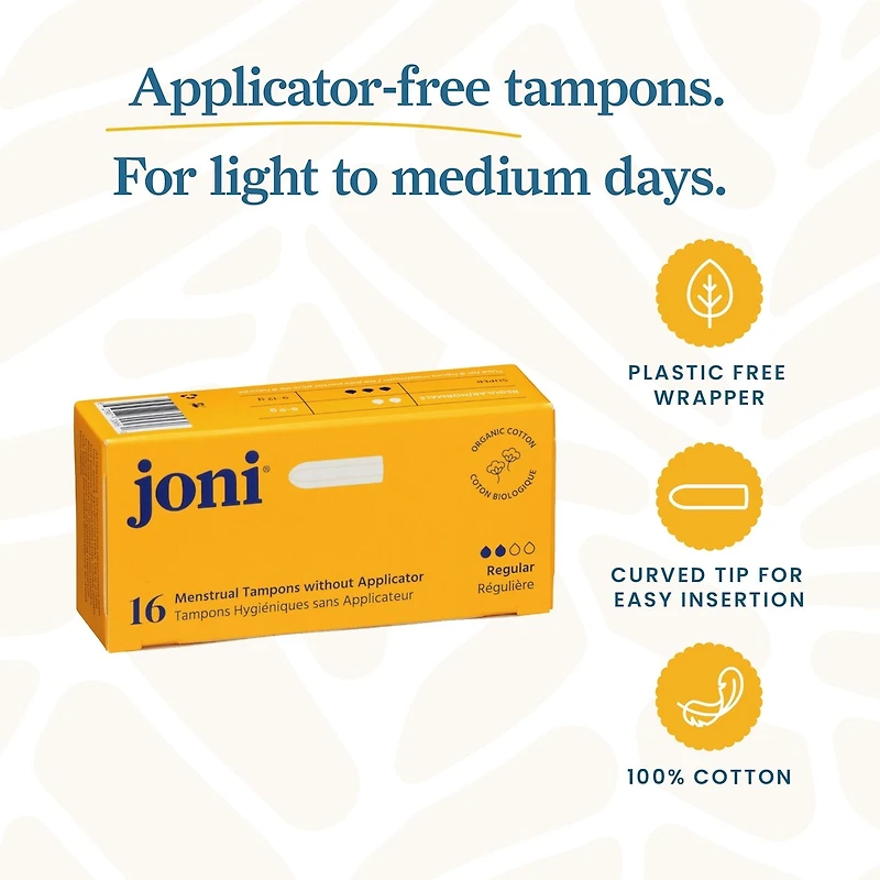 Organic Cotton Regular Tampons (non-applicator) • 100% Cotton, Plastic-Free
