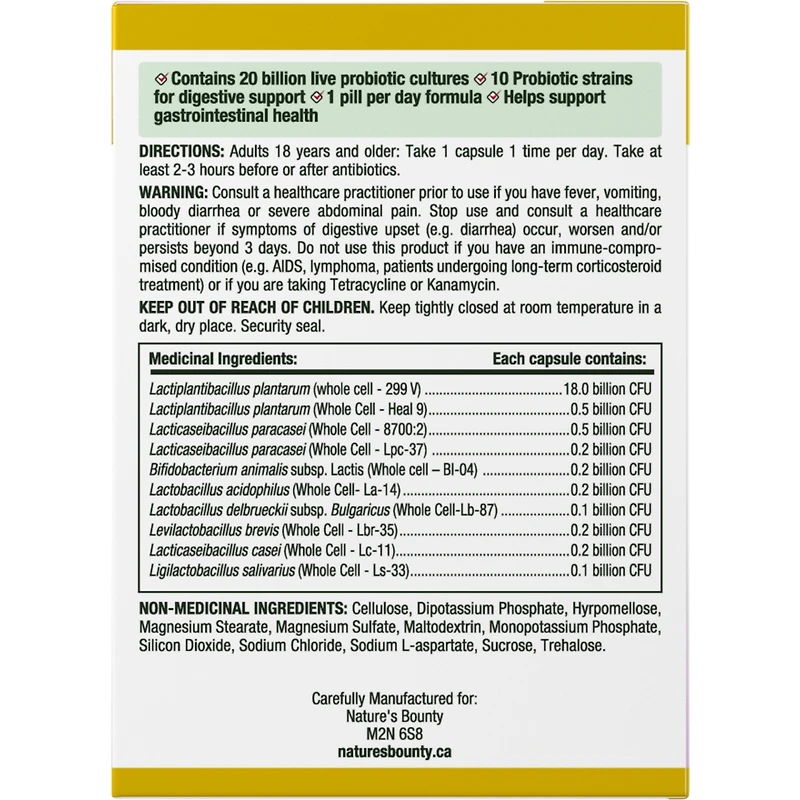 Probiotic, 20 Billion Live Probiotic Cultures