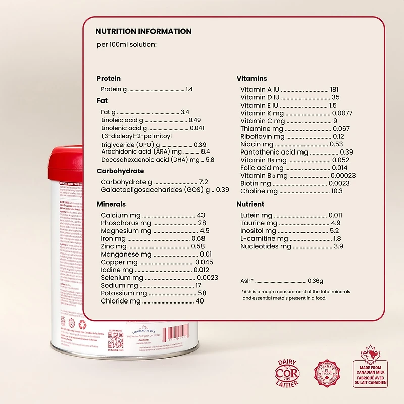 Préparation pour nourrissons à base de lait – Fabriquée au canada*, avec lipides OPO, fibres GOS et lait canadien – 0-12 mois