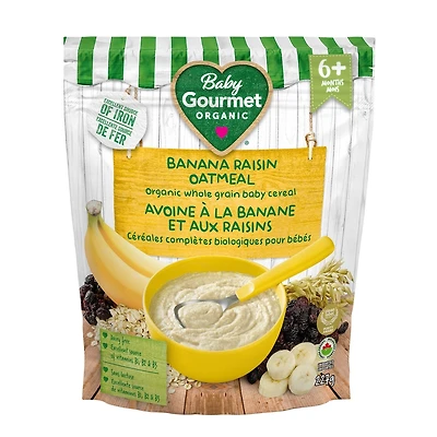 Céréales pour bébé biologiques avoine à la banane et aux raisins de Baby Gourmet