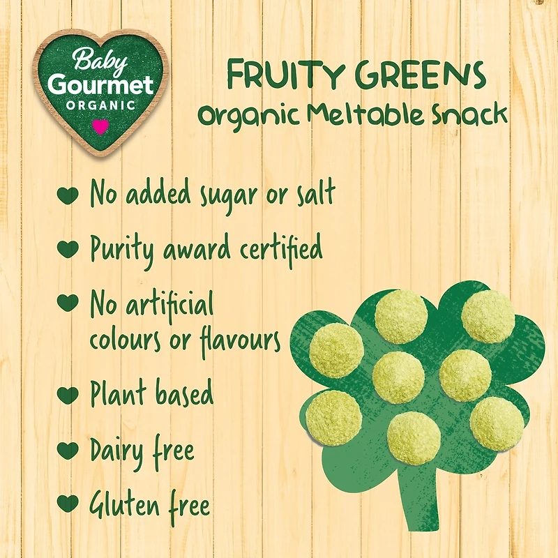 Baby Gourmet Meltable Mushies Fruity Greens organic baby snack