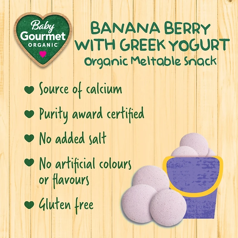Baby Gourmet Meltable Mushies Banana Berry with Greek Yoghurt organic baby snack