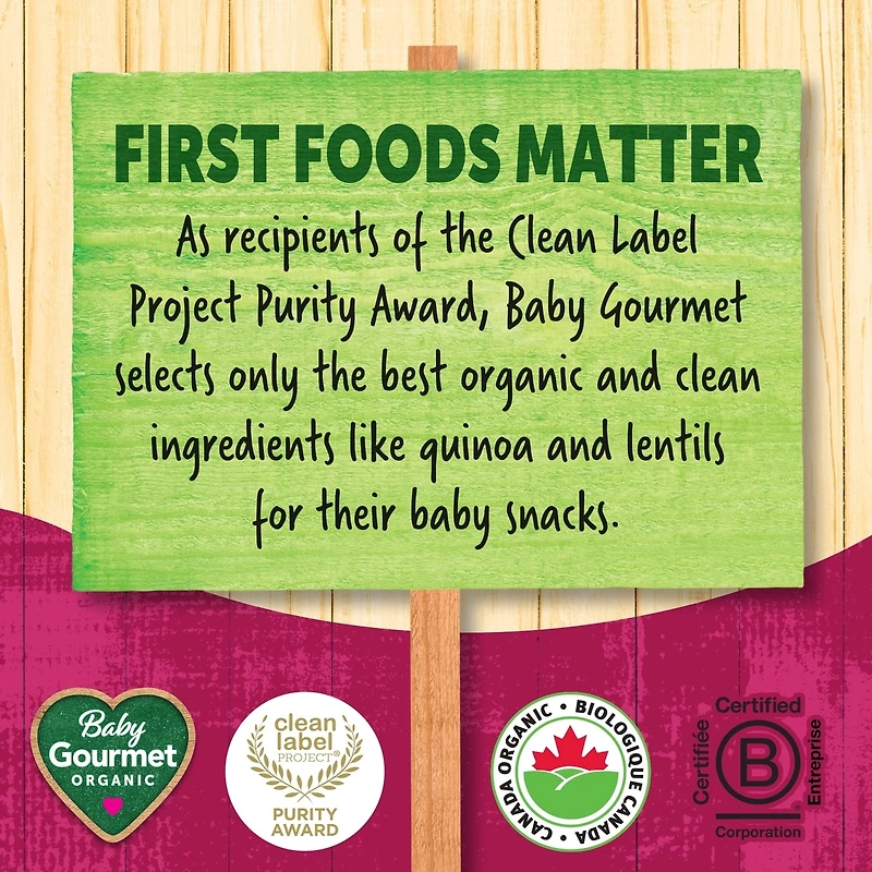 Bouchées au quinoa et aux lentilles soufflées biologiques fraise et betterave pour bébé de Baby Gourmet