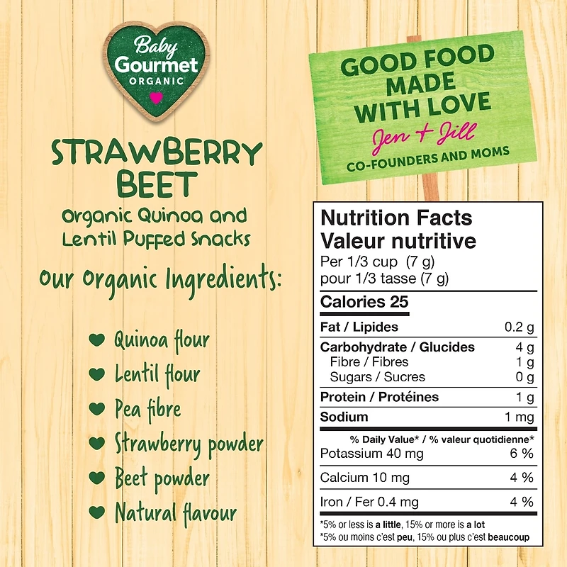 Bouchées au quinoa et aux lentilles soufflées biologiques fraise et betterave pour bébé de Baby Gourmet