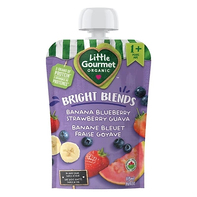 Collation biologique pour tous-petits banane bleuet fraise goyave de Little Gourmet
