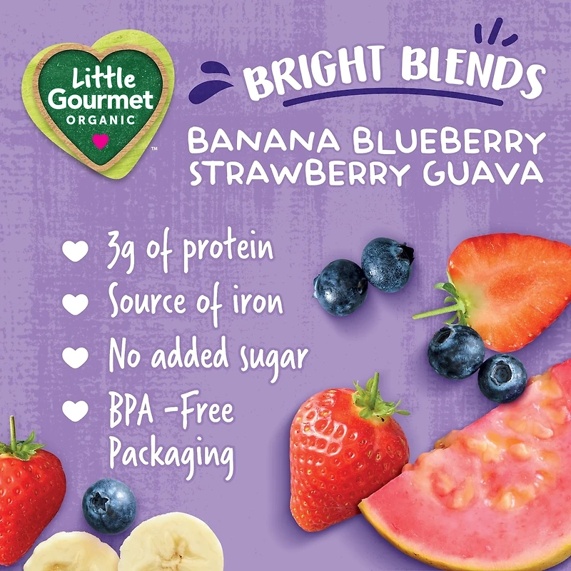Little Gourmet Organic Toddler Snack Bright Blends Banana Blueberry Strawberry Guava