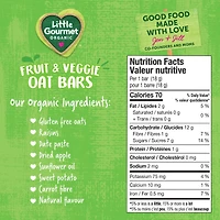 Barres à l'avoine, aux fruits et légumes biologiques pomme patate douce de Little Gourmet