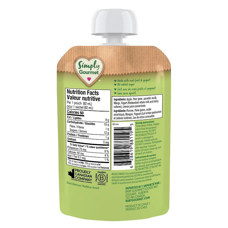 Simply Gourmet Apple Pear Mango & Yogurt Smoothie