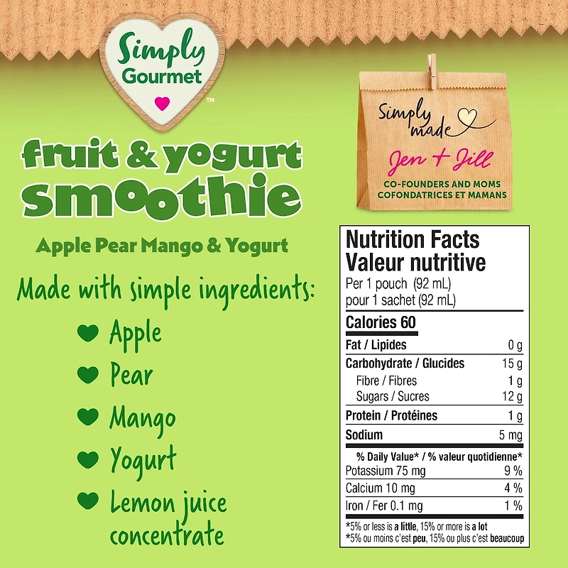 Smoothie Simply Gourmet pomme poire mangue et yogourt