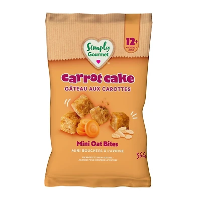 Collation pour tout-petits Simply Gourmet mini bouchées à l'avoine gâteau aux carottes