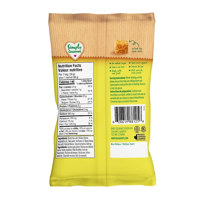Collation pour tout-petits Simply Gourmet mini bouchées à l'avoine pain aux bananes