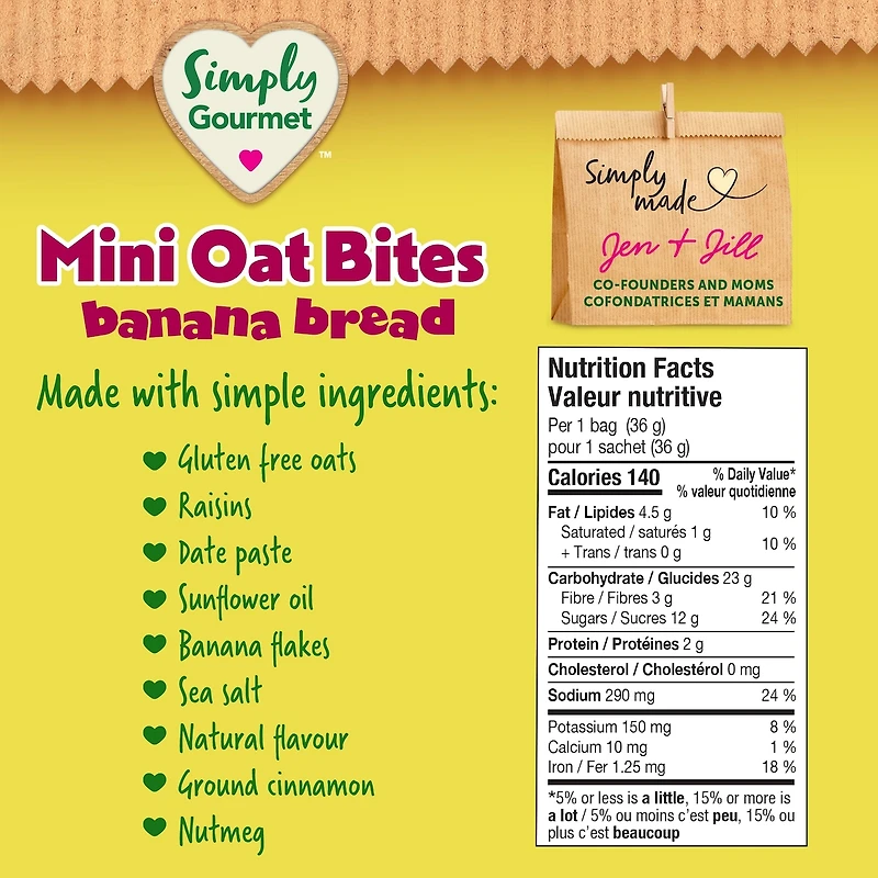 Collation pour tout-petits Simply Gourmet mini bouchées à l'avoine pain aux bananes