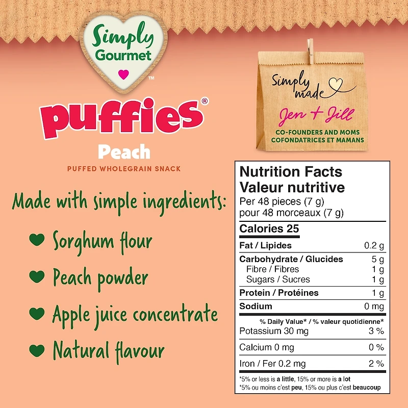 Collation pour bébé Simply Gourmet Puffies à la Pêche