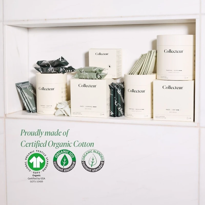 Tampons et serviettes hygiéniques ultra-minces avec ailes en coton 100 % biologique certifié, boîte de 30