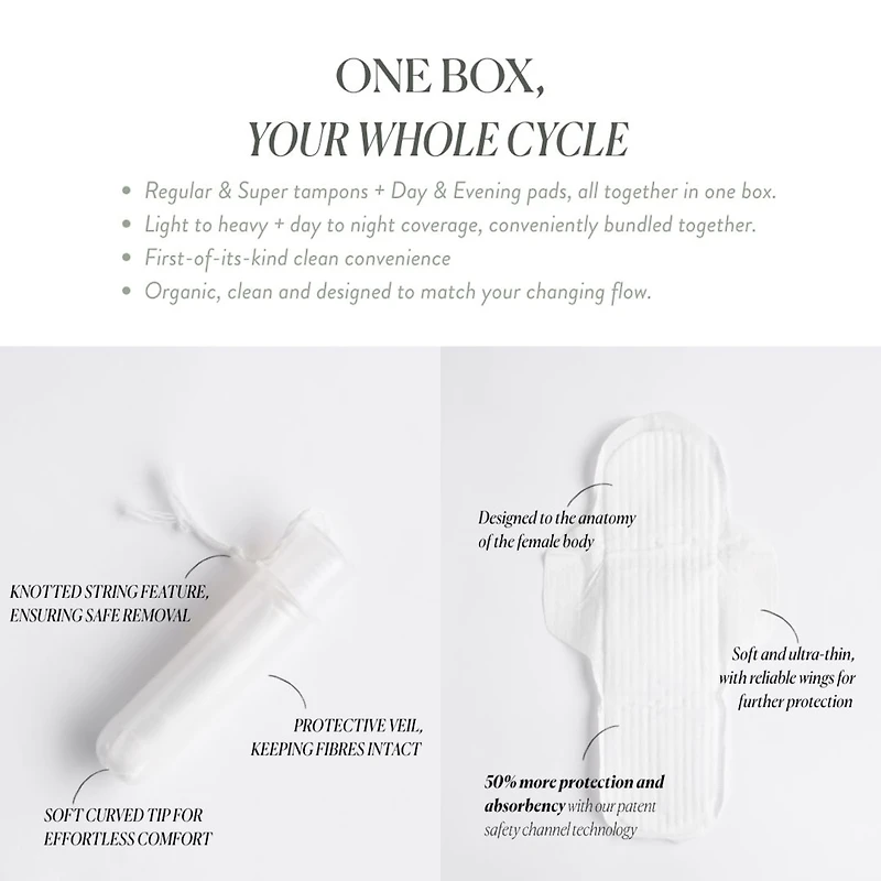 Tampons et serviettes hygiéniques ultra-minces avec ailes en coton 100 % biologique certifié, boîte de 30