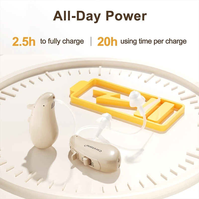 Ceretone Solid Rechargeable Behind-the-Ear (BTE) Hearing Aids - Premium Comfort Design and Nearly Invisible, Easy Handling, Noise Cancellation