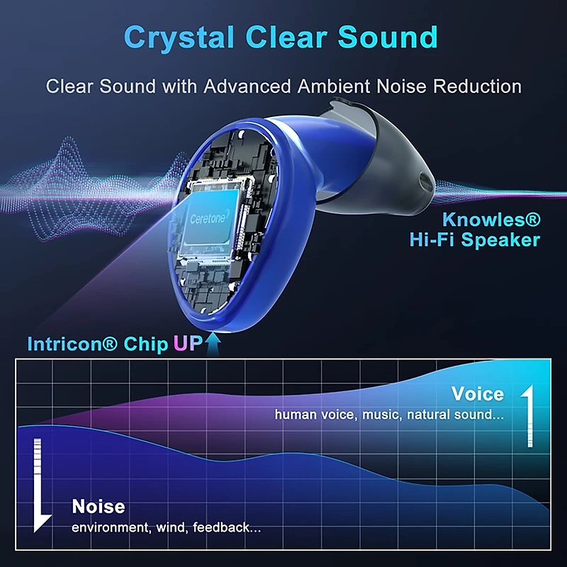 Ceretone Torch Rechargeable In-The-Ear (ITE) Hearing Aids – Premium Comfort Design and Nearly Invisible, Advanced Wind Noise Management