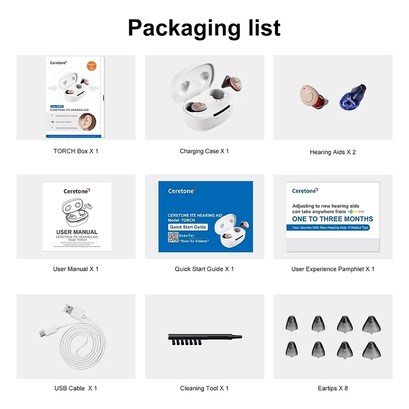 Ceretone Torch Rechargeable In-The-Ear (ITE) Hearing Aids – Premium Comfort Design and Nearly Invisible, Advanced Wind Noise Management