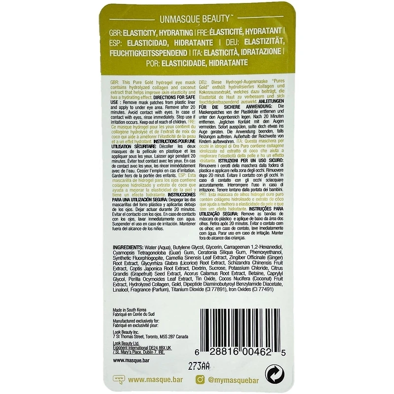 Masque Hydrogel Yeux Or Pur
