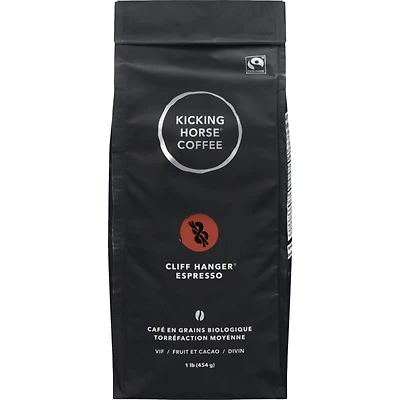 Organic Fairtrade Medium Roast Whole Bean Coffee, Cliff Hanger Espresso