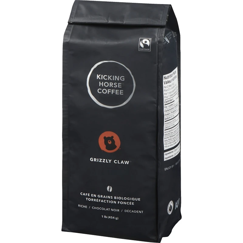 Organic Fairtrade Dark Roast Whole Bean Coffee, Grizzly Claw