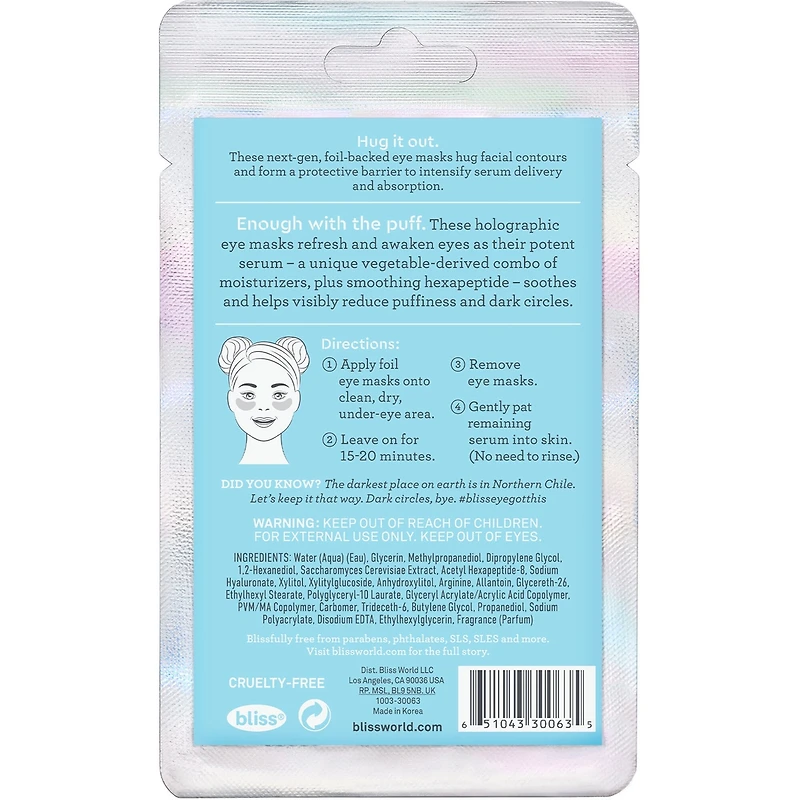 Bliss The Detoxifier MASQUE HOLOGRAPHIQUE EN FEUILLE D’ALUMINIUM