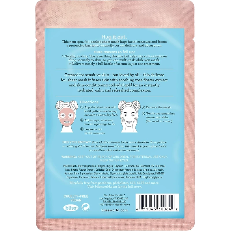 Bliss Rose Gold Rescue™ MASQUE EN FEUILLE D’ALUMINIUM OR ROSÉ