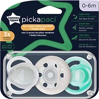 Tommee Tippee Pickapaci, ensemble de 3 sucettes pour bébés de 0 à 6 mois comprenant une sucette en forme de sein, une sucette en forme de sein pour la nuit et une sucette ultralégère