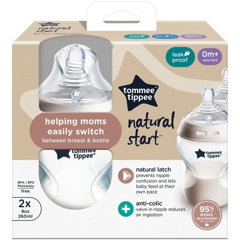 Tommee Tippee Biberons, Biberon Anti-colique Natural Start, tétine imitant la forme du sein pour une prise en bouche naturelle, lot de 2