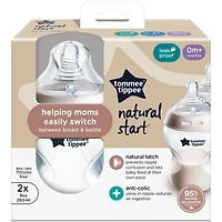 Tommee Tippee Biberons, Biberon Anti-colique Natural Start, tétine imitant la forme du sein pour une prise en bouche naturelle, lot de 2