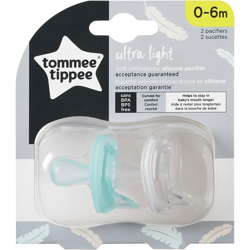 Sucette en silicone Ultra légère de Tommee Tippee - 0-6 mois, paquet de 2