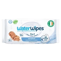 Sensitive+ Newborn & Baby Wipes, 3-In-1 Cleans, Cares, Protects, 99.9% Water, Unscented Hypoallergenic, 60 Count (1 Pack)