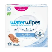 Sensitive+ Newborn & Baby Wipes, 3-en-1 nettoie, soigne, protège, 99,9 % d'eau, non parfumées, 60 unités (1 paquet)