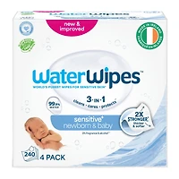 Sensitive+ Newborn & Baby Wipes, 3-In-1 Cleans, Cares, Protects, 99.9% Water, Unscented Hypoallergenic, 60 Count (1 Pack)