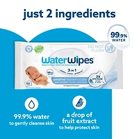 Sensitive+ Newborn & Baby Wipes, 3-en-1 nettoie, soigne, protège, 99,9 % d'eau, non parfumées, 60 unités (1 paquet)