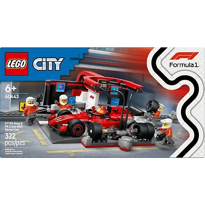 LEGO City L’Arrêt au Stand et les Mécaniciens de F1 avec la Voiture Ferrari, Jouet de Véhicule de Course 60443