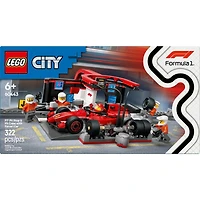 LEGO City L’Arrêt au Stand et les Mécaniciens de F1 avec la Voiture Ferrari, Jouet de Véhicule de Course 60443