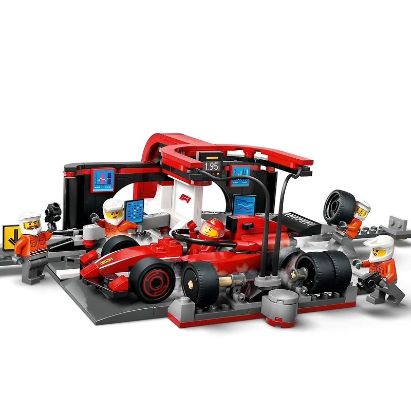 LEGO City L’Arrêt au Stand et les Mécaniciens de F1 avec la Voiture Ferrari, Jouet de Véhicule de Course 60443