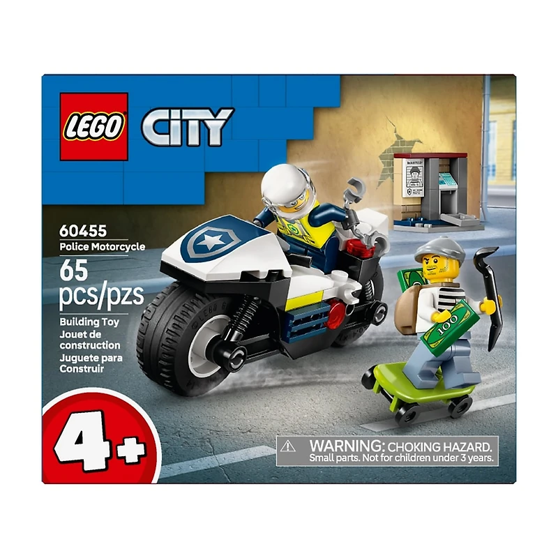 LEGO City La Poursuite en Moto de Police, Jouet, Ensemble de Moto pour les 4 Ans et Plus 60455