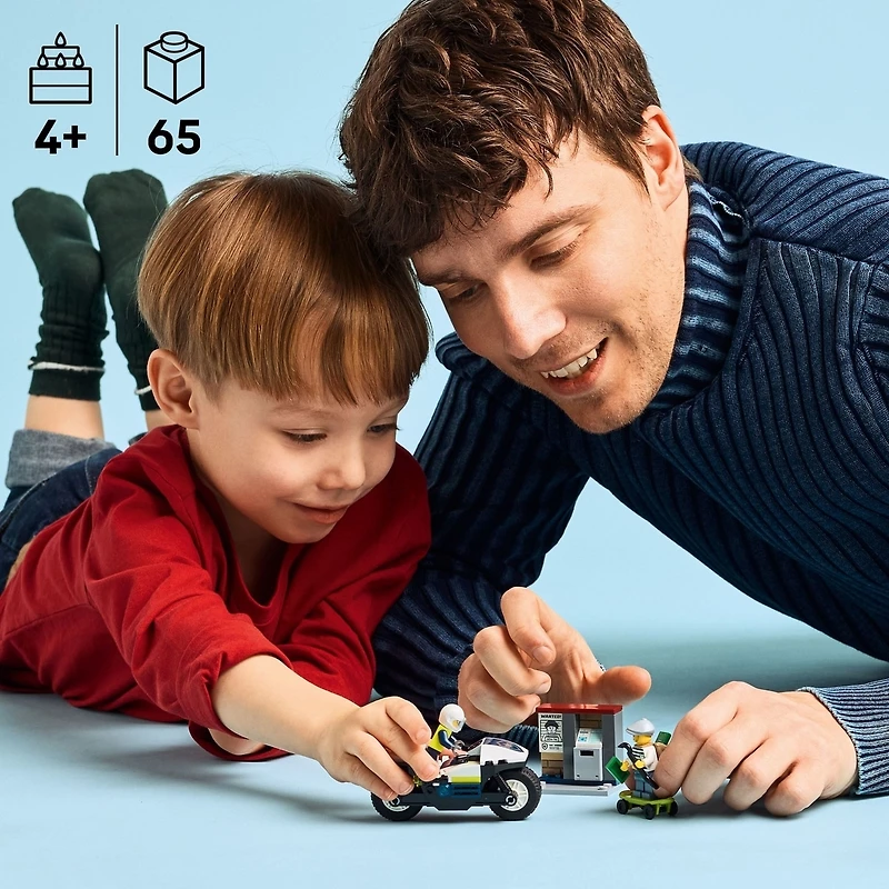 LEGO City La Poursuite en Moto de Police, Jouet, Ensemble de Moto pour les 4 Ans et Plus 60455