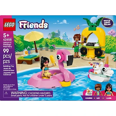 LEGO Friends La Soirée Piscine avec la Licorne et le Flamant Rose, Ensemble de Construction de Jouet 42658