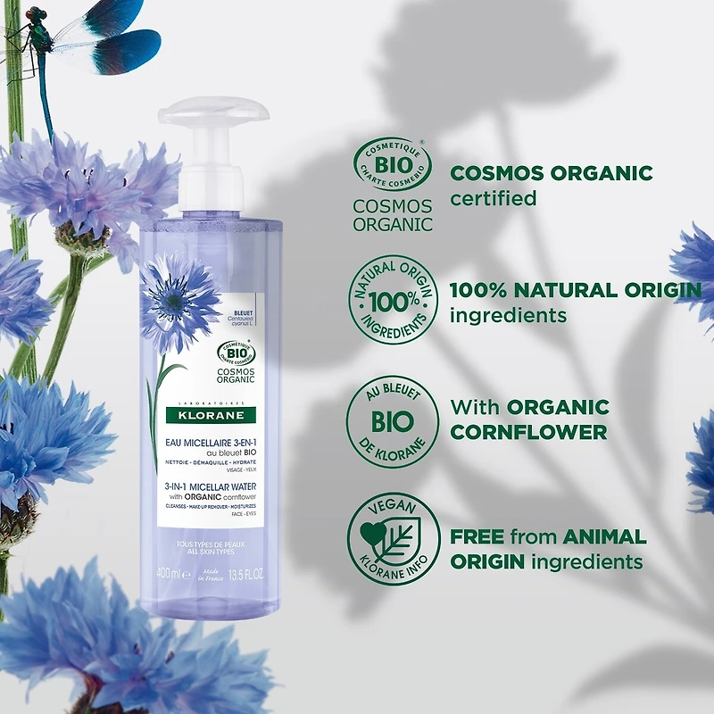 Eau micellaire 3-en-1 au Bleuet BIO