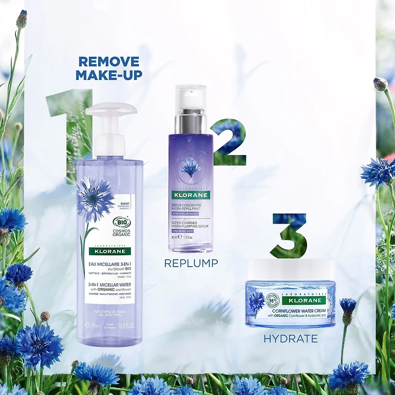 Eau micellaire 3-en-1 au Bleuet BIO