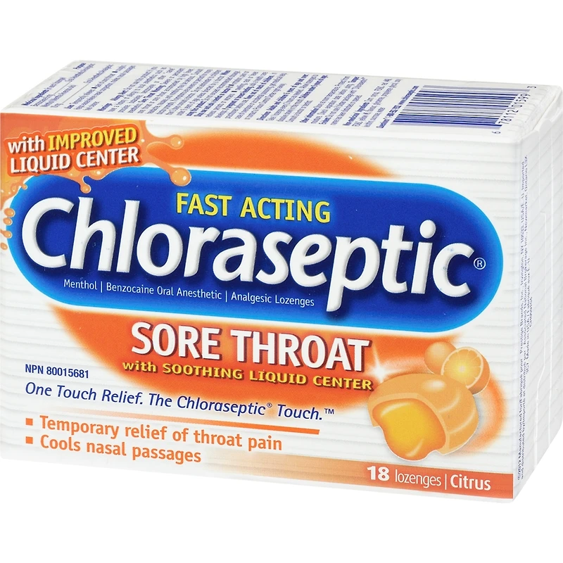 Chloraseptic Mal de Gorge avec centre liquide apaisant Pastilles Agrumes