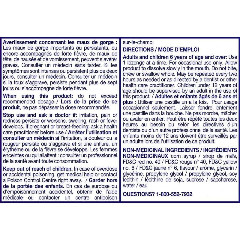 Chloraseptic Mal de Gorge avec centre liquide apaisant Pastilles Agrumes