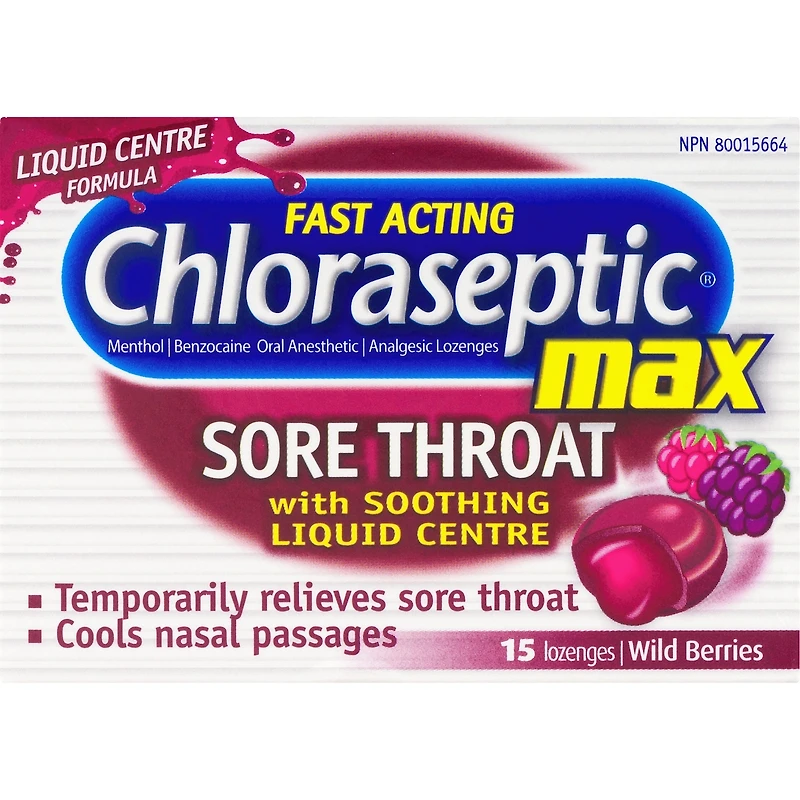 Chloraseptic Max Sore Throat with Soothing Liquid Centre Lozenges Wild Berries